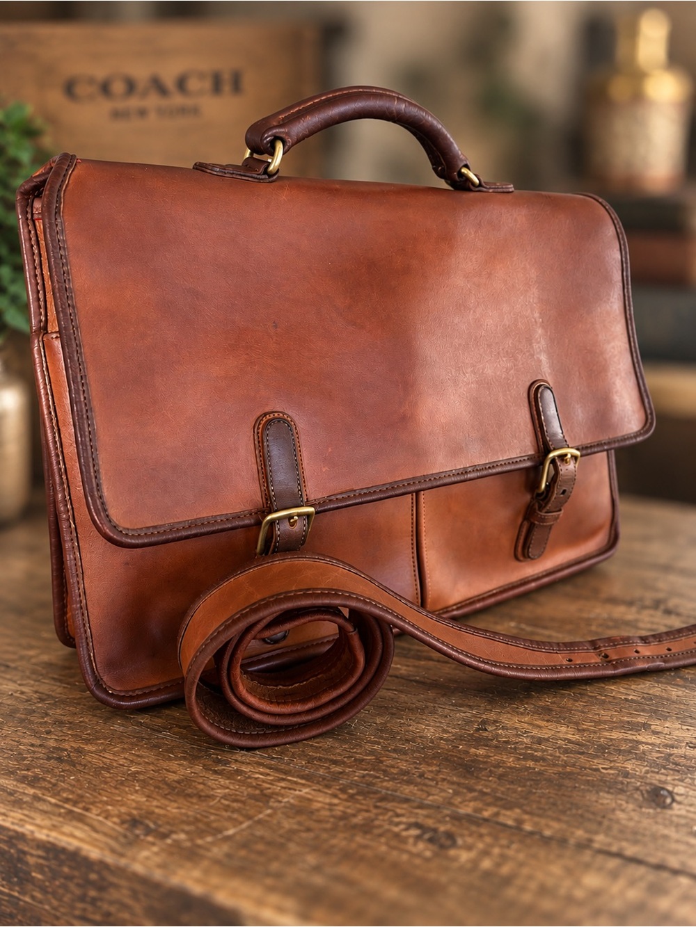 Vintage Coach Two Tone Brown Leather Briefcase